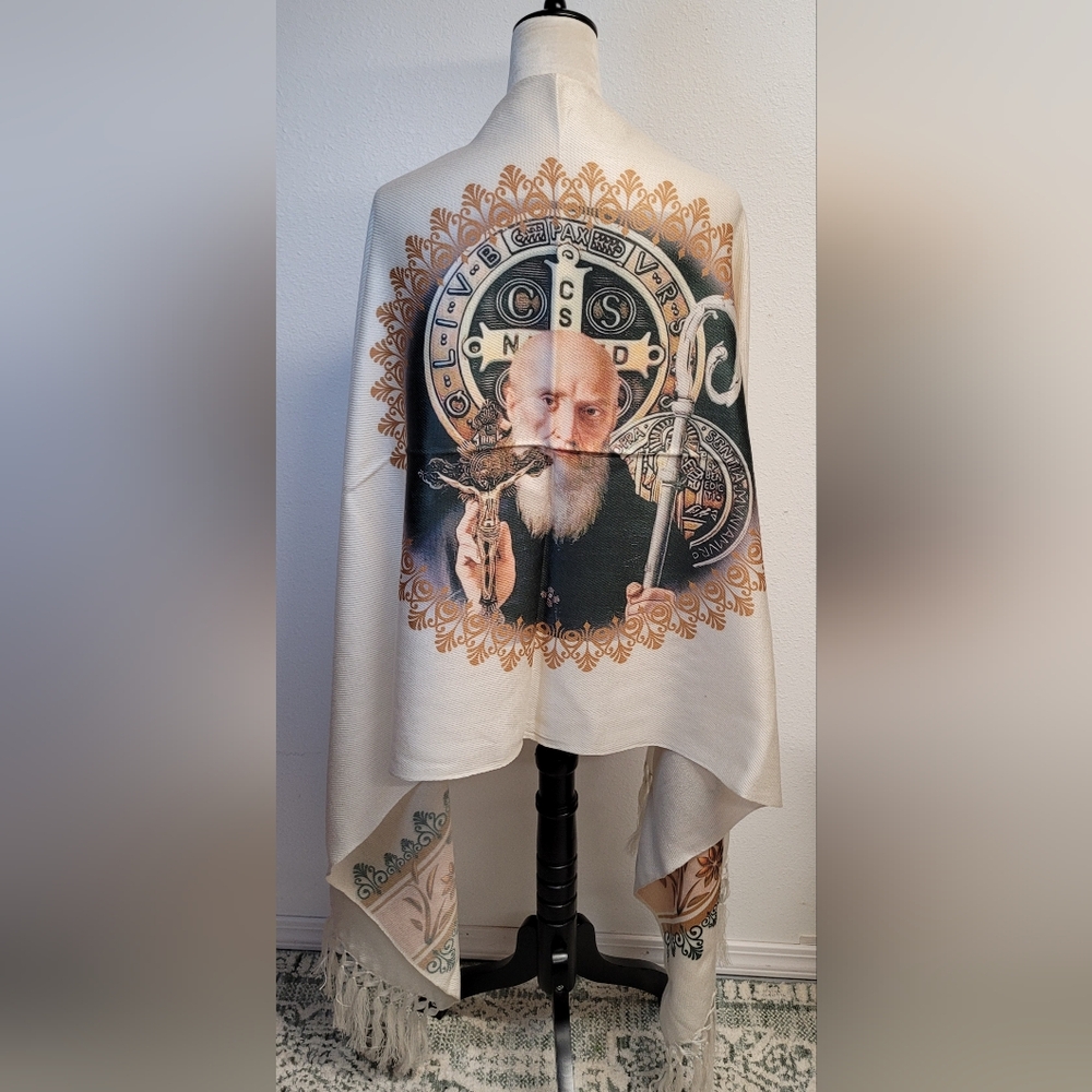 Saint Benedict Shawl, Rebozo, Pashmina, Scarf, Wrap Religious Catholic